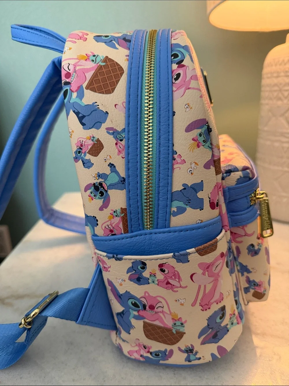 Disney Loungefly Stitch & Angel Mini Backpack - Pink, Blue, Cream